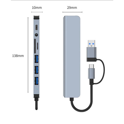 Prime Deal Zone 8-in-2 USB and Type C Hub Docking Station with 3.5mm audio jack, micro SD card reader for laptops and tablets.