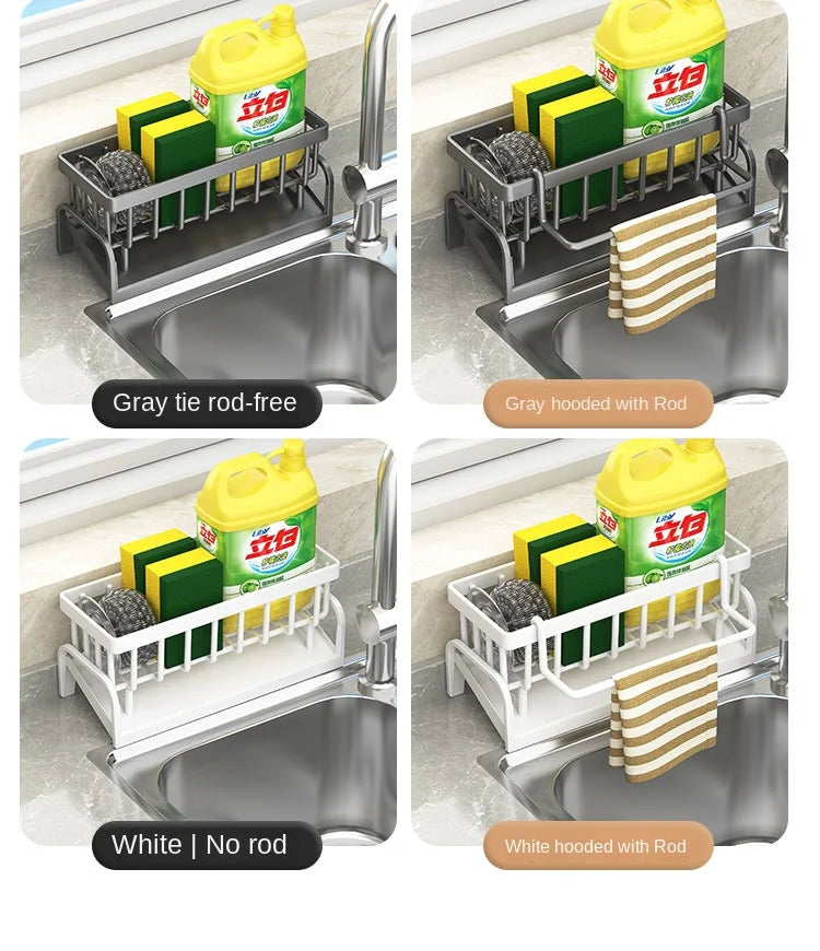 Prime Deal Zone kitchen sink sponge rack with draining shelf, ideal for organizing cleaning cloths and household sponges.