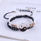 yin yang couple bracelet set, black and white rope - view 2