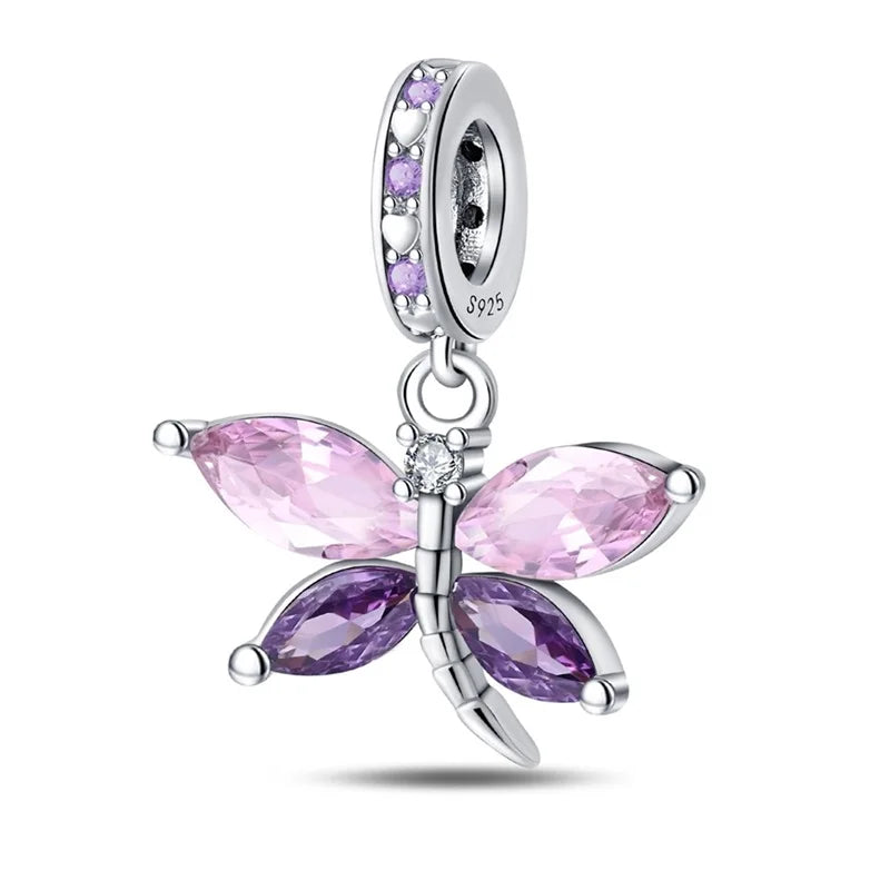 925 Silver-Plated Butterfly Charm Beads, Multicolour