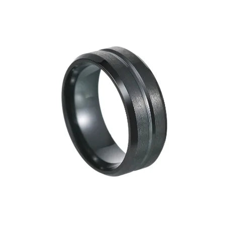 stainless steel 8mm black matte groove wedding band - view 19