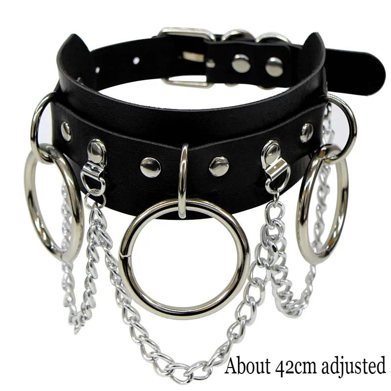 Black PU Leather Punk Choker Collar Necklace — Rivet Detail, Gothic Style