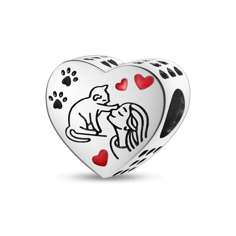 925 Sterling Silver Pet & Animal Charm Beads — Dogs, Paws & Hearts
