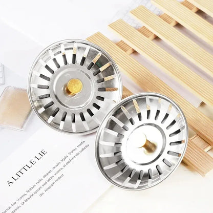 Two Prime Deal Zone kitchen sink strainers with stopper and waste plugs, designed to filter debris from floor drains.