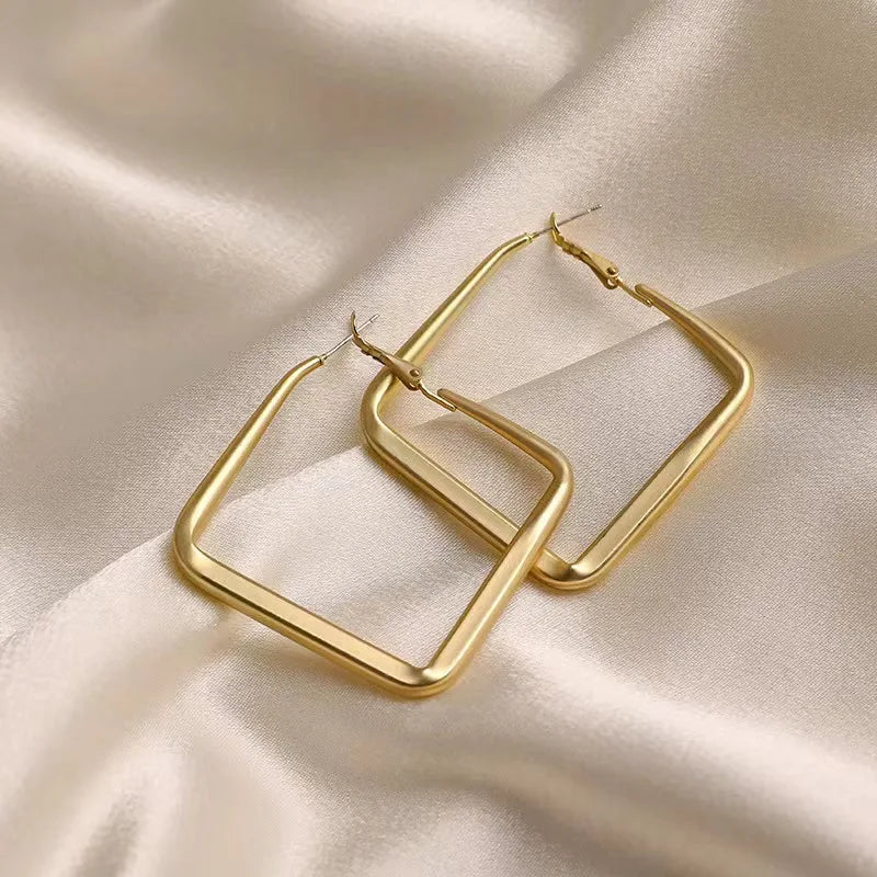 Gold square hoop earrings for women featuring exaggerated geometric irregular circle shapes, stylish jewelry by Prime Deal Zone.