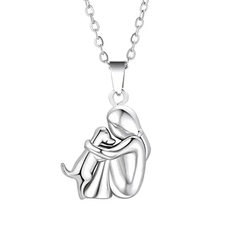 Cute jewelry image featuring a woman and dog necklace with puppy pendants, rings, and birthday gift accessories.