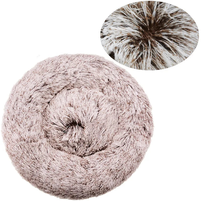 Soft round pet bed in six sizes for large dogs and cats, plush and warm, perfect for winter sleeping by Prime Deal Zone.