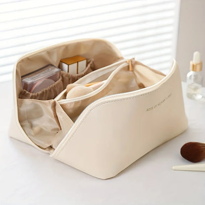 Women's Luxury Large Capacity Travel Cosmetic Bag | PU Leather Makeup & Toiletry Organizer with Zipper