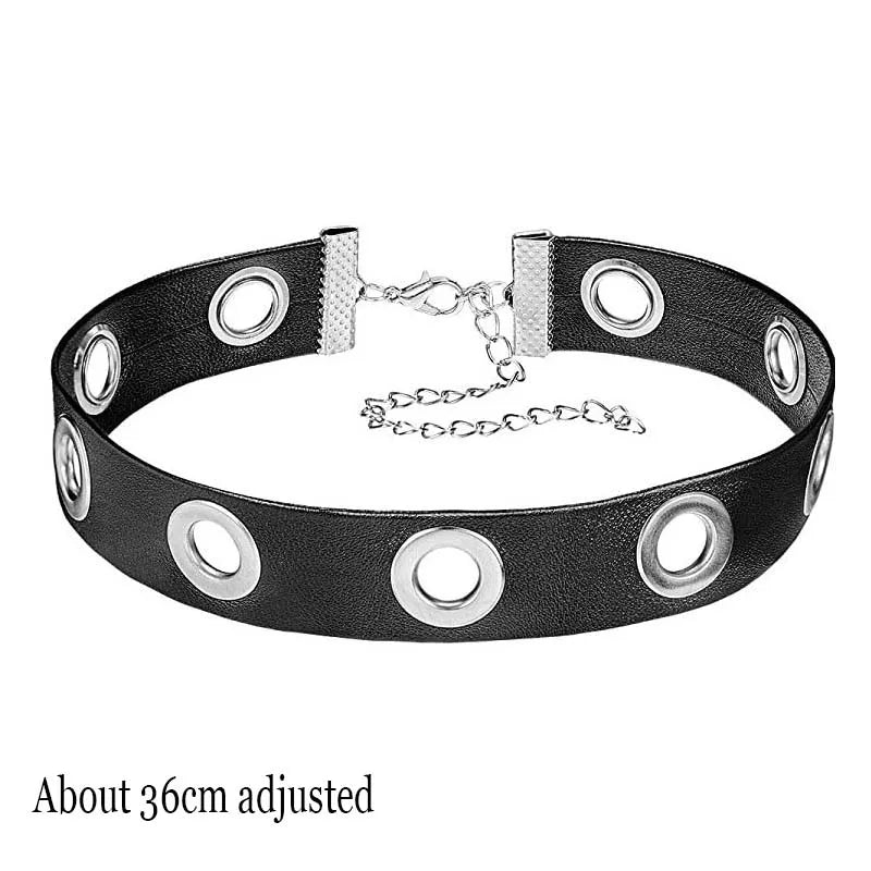 Black PU Leather Punk Choker Collar Necklace — Rivet Detail, Gothic Style