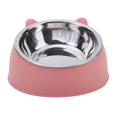 Prime Deal Zone stainless steel cat and dog food bowl with inclined design for easy feeding and drinking for pets.