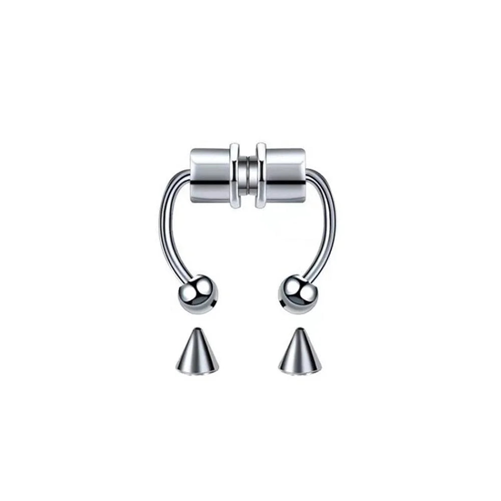 stainless steel fake septum nose ring clip, no piercing - view 3