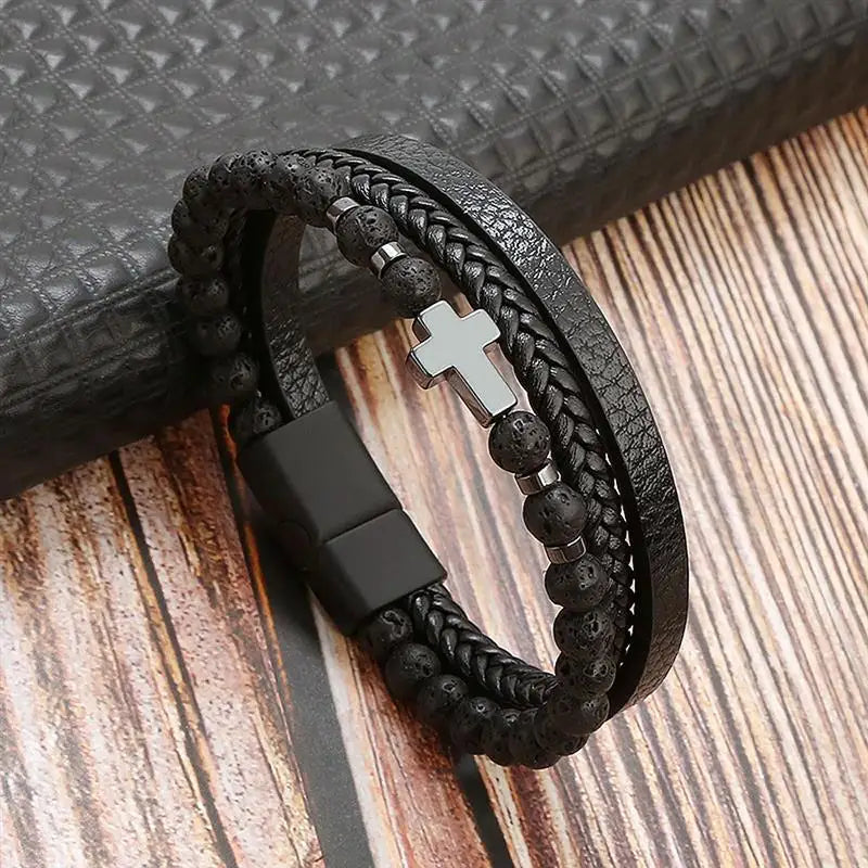 Men’s Multi-Layer Woven Leather Bracelet — Casual Fashion