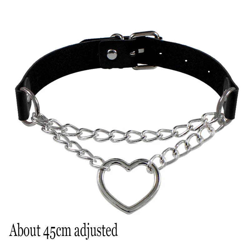 Black PU Leather Punk Choker Collar Necklace — Rivet Detail, Gothic Style