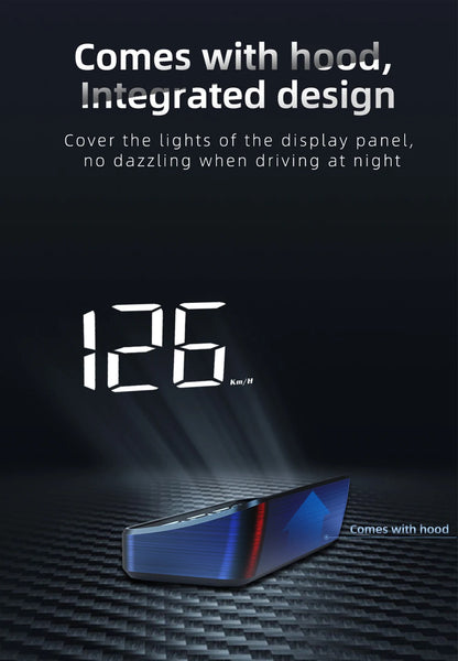 Prime Deal Zone HD Car Head Up Display M2 showing GPS speedometer and digital speed readout projected on windshield.