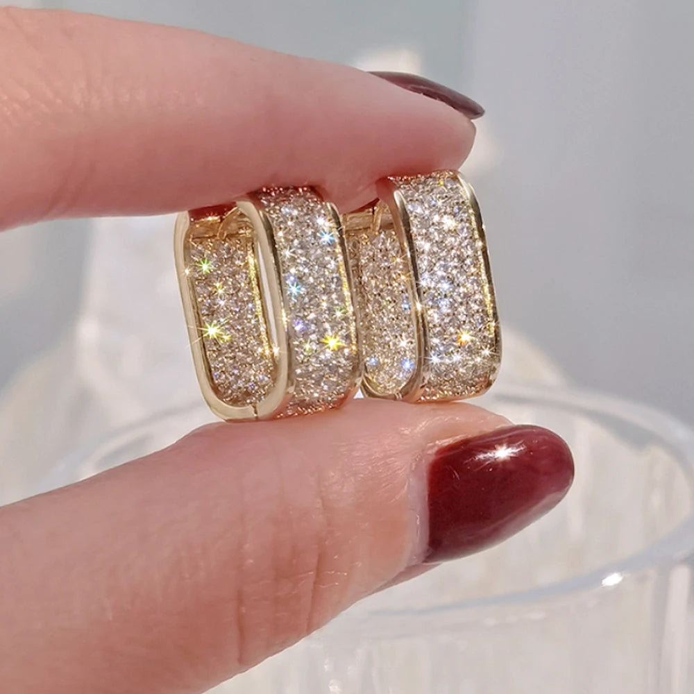 pave CZ hoop earrings, silver and gold tone - view 2