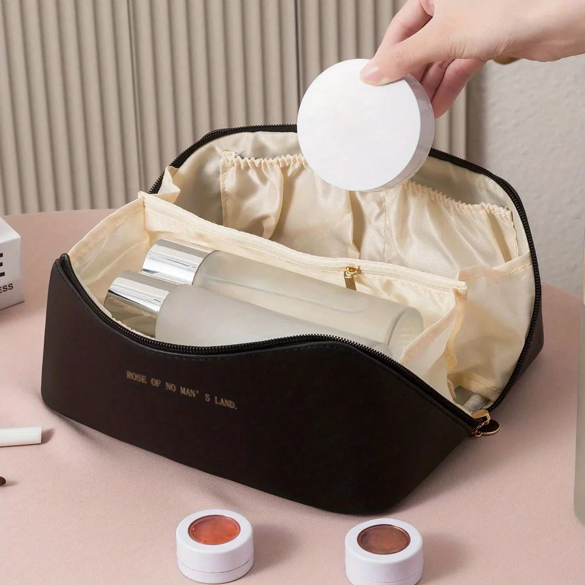 Women's Luxury Large Capacity Travel Cosmetic Bag | PU Leather Makeup & Toiletry Organizer with Zipper