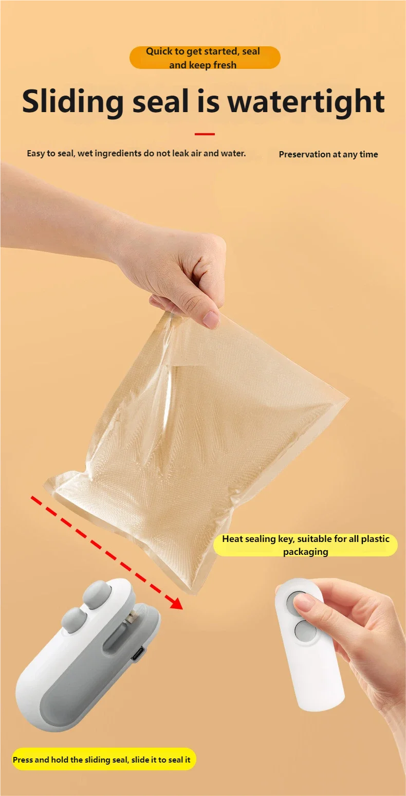 Prime Deal Zone HOMEFISH mini handheld USB rechargeable food bag sealer with plastic packaging clip and portable design