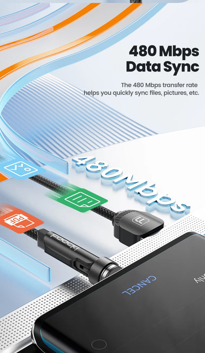 Toocki 540 Rotate Magnetic USB Type C cable for iPhone 12, Xiaomi, and Micro USB devices, featuring magnetic charging and data transfer.