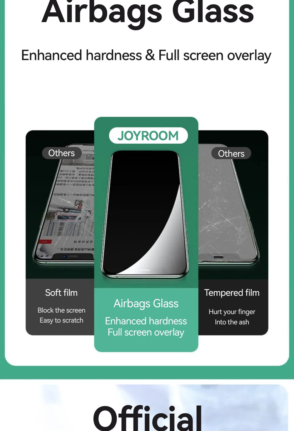 Joyroom 3/2/1PCS HD tempered glass screen protector for iPhone 17, 16, 15 Pro Max, full-screen protection, clear and durable.