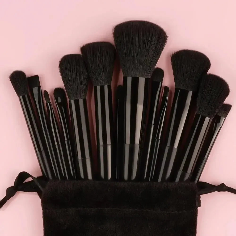 Set of 13 Prime Deal Zone synthetic nylon makeup brushes for foundation, blush, and powder application, soft and cruelty-free.