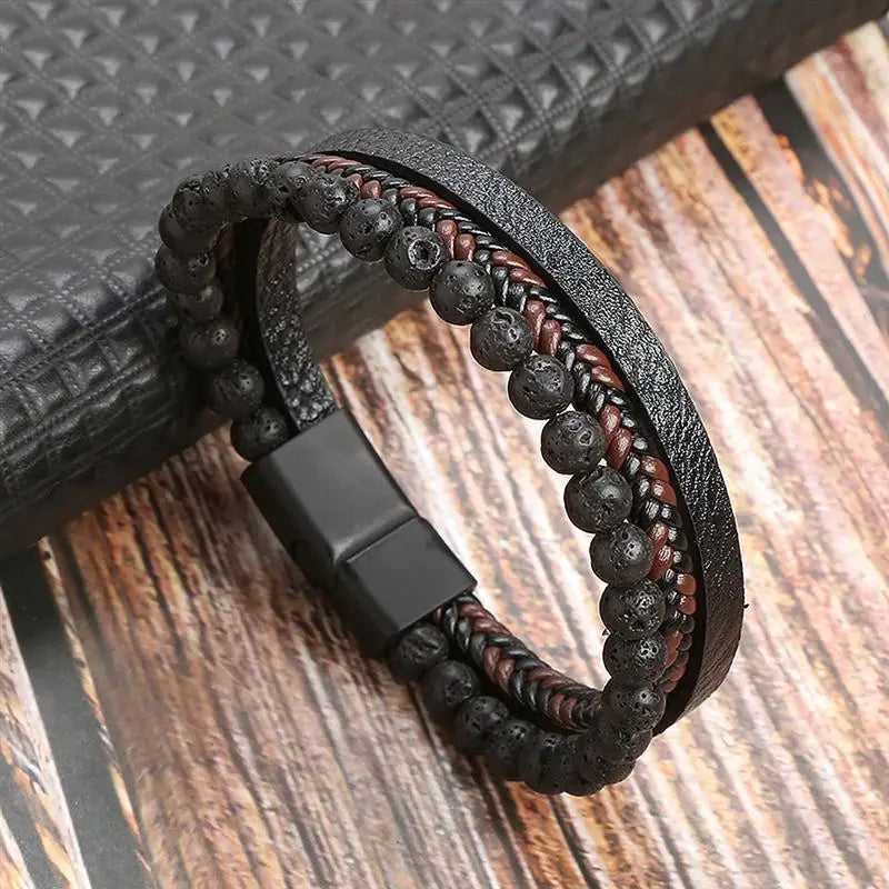 Men’s Multi-Layer Woven Leather Bracelet — Casual Fashion