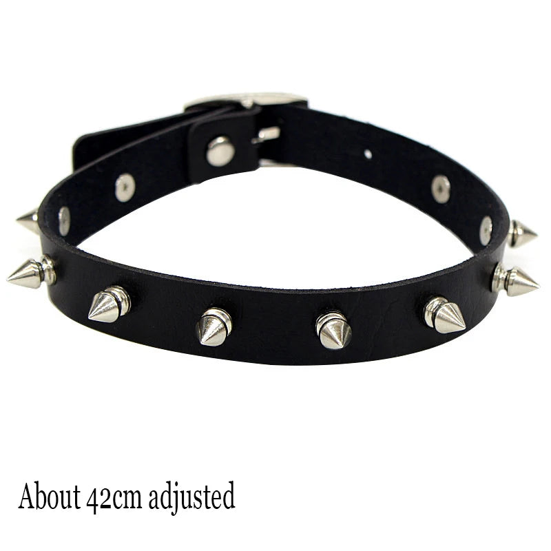Black PU Leather Punk Choker Collar Necklace — Rivet Detail, Gothic Style