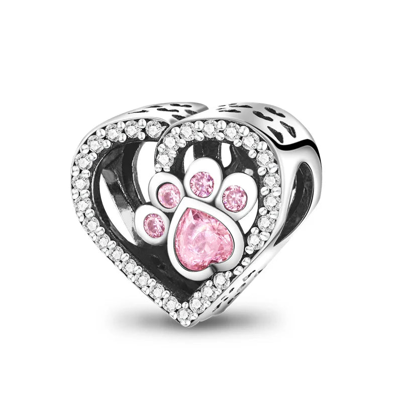 925 sterling silver pet and animal charm beads, dogs paws and hearts - view 15