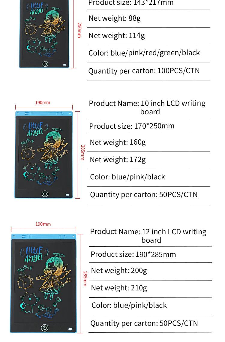 Multi-size LCD writing tablet for kids by Prime Deal Zone, 6.5 to 12-inch reusable drawing board with eye protection and erase feature