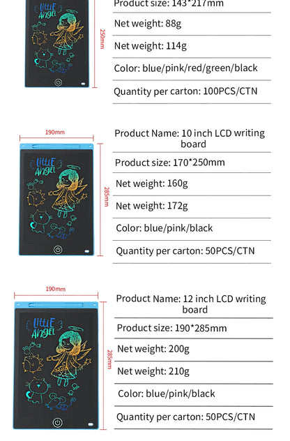 Multi-size LCD writing tablet for kids by Prime Deal Zone, 6.5 to 12-inch reusable drawing board with eye protection and erase feature