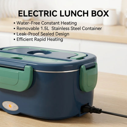 Prime Deal Zone 1.5L 60W electric portable lunch box food warmer with leak-proof design, ideal for car or home use.