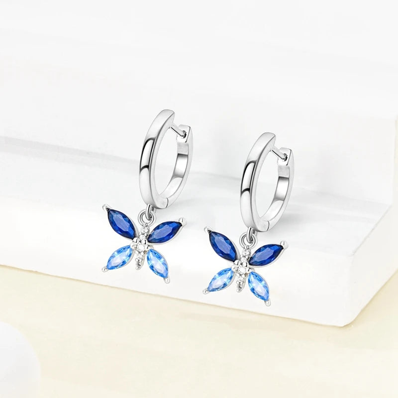 925 Sterling Silver Butterfly & Hoop Earrings — Coloured Zircon Accents