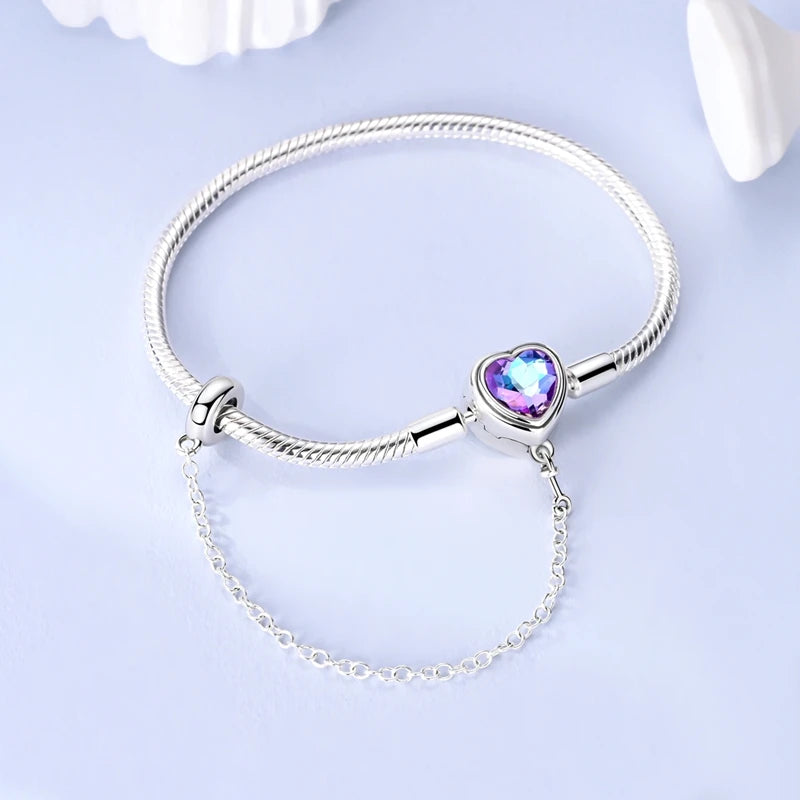 925 Sterling Silver Heart Zircon Snake Chain Bracelet — Multiple Designs, 17–20cm