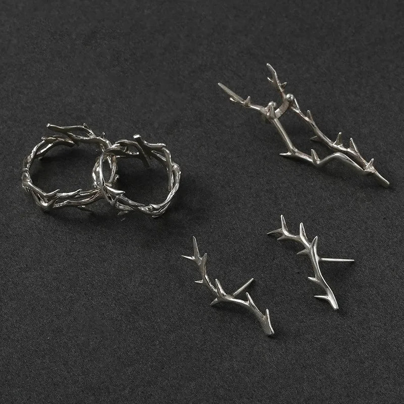 silver-plated vintage branch and thorn couple ring - view 3