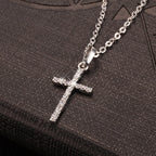 zircon cross pendant necklace, unisex hip hop chain - view 1