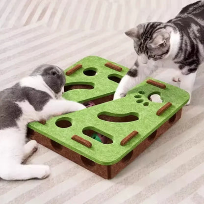 Felt cat puzzle maze toy with holes, bell ball, and interactive features for kittens, Prime Deal Zone pet supplies.