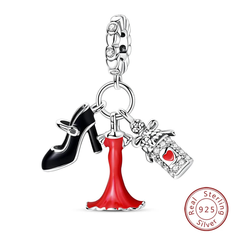 925 Sterling Silver Red Wine & Chili Charm Beads