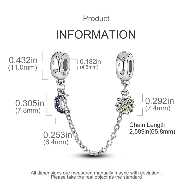 S925 silver-plated star and moon safety chain charm - view 4