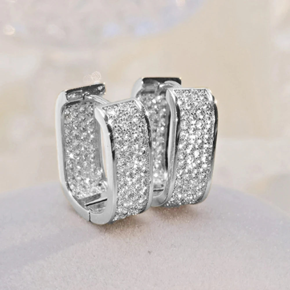 pave CZ hoop earrings, silver and gold tone - view 11