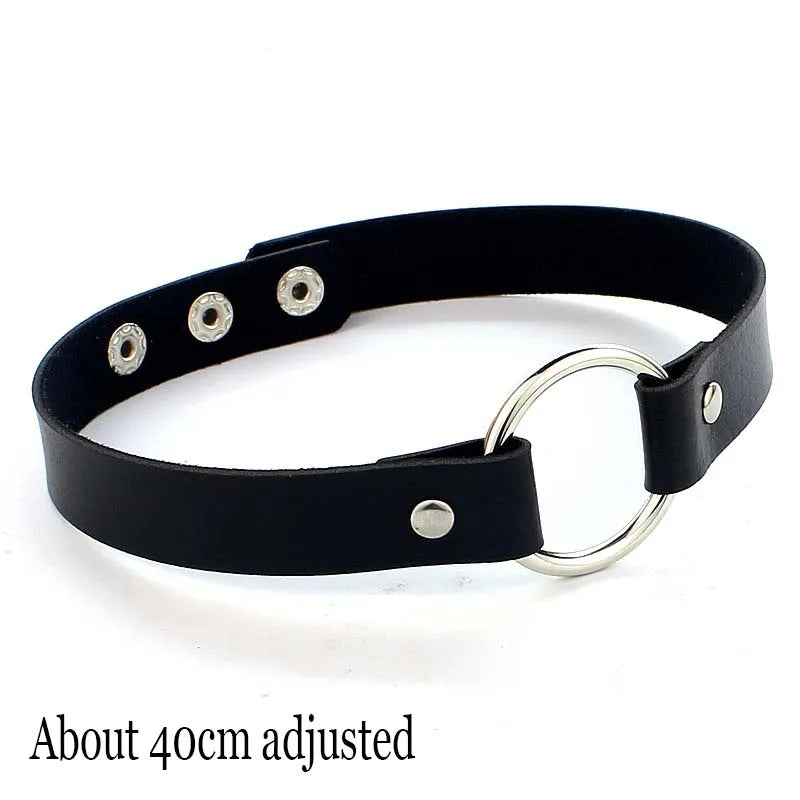 Black PU Leather Punk Choker Collar Necklace — Rivet Detail, Gothic Style