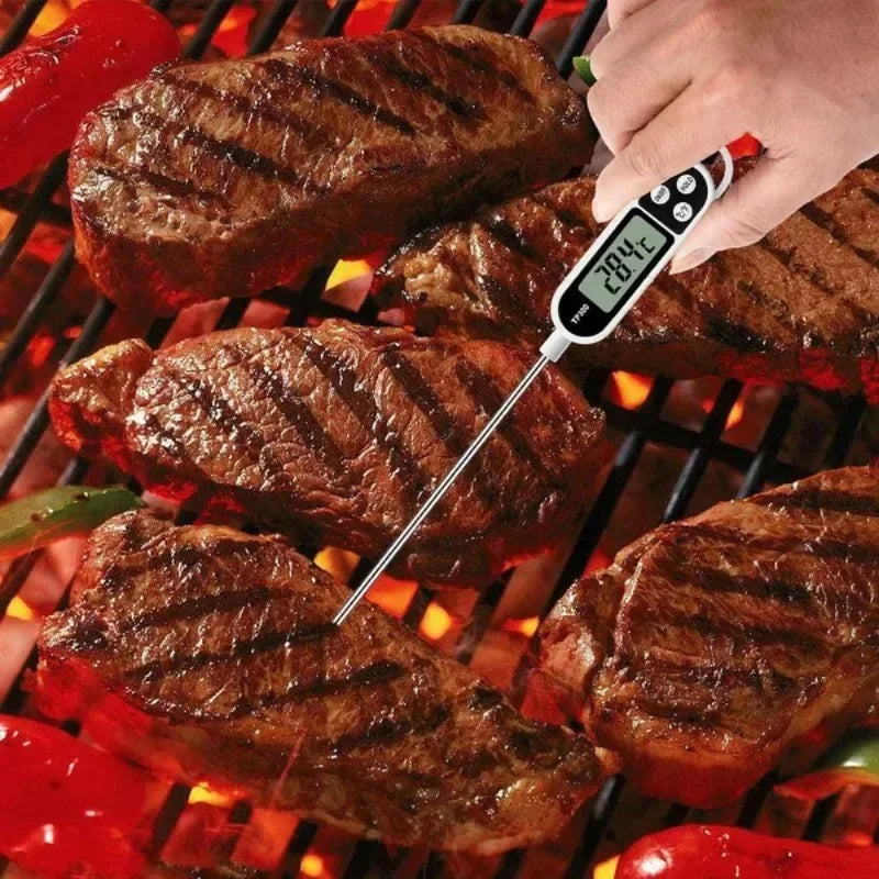 Prime Deal Zone TP300 digital food thermometer with probe for cooking, grilling, and oven use in kitchen and BBQ setups.