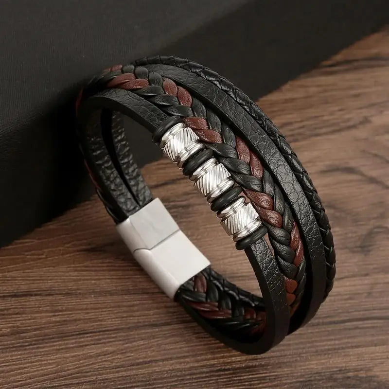 Men’s Multi-Layer Woven Leather Bracelet — Casual Fashion