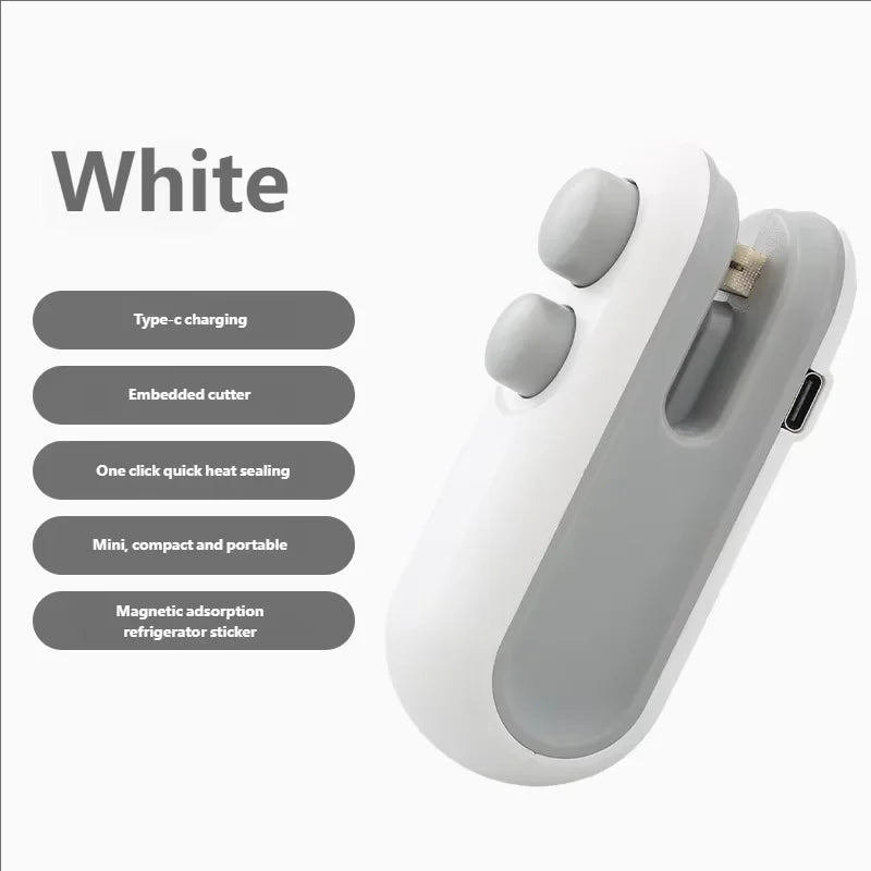 Prime Deal Zone home handheld mini heat sealer for food storage, USB rechargeable plastic bag sealing machine with clip.
