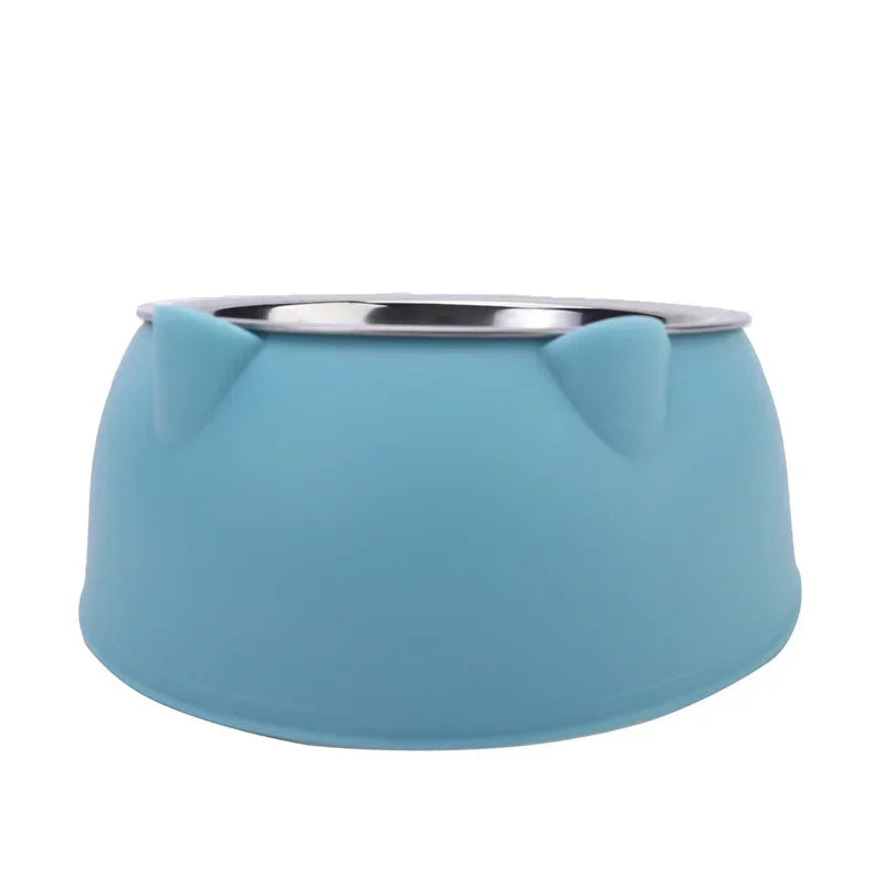 Stainless steel cat bowl from Prime Deal Zone, inclined design for kitten and puppy feeding, with drinking feeder for pets.