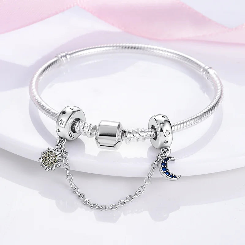 S925 silver-plated star and moon safety chain charm - view 2