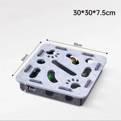 Interactive cat puzzle maze toy by Prime Deal Zone featuring felt box, bell ball, and holes for kitten play and mental stimulation.