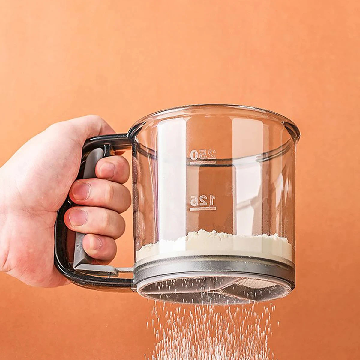 Prime Deal Zone HOMEFISH kitchen cake flour sieve with 40 mesh filter, semi-automatic design and capacity scale for baking.
