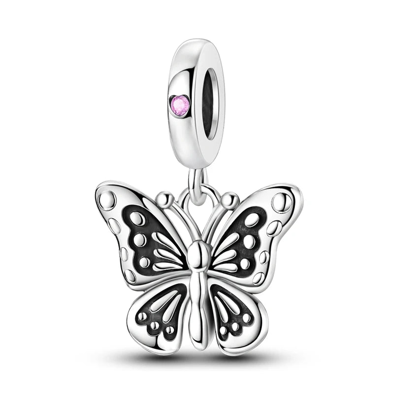 925 Silver-Plated Butterfly Charm Beads, Multicolour
