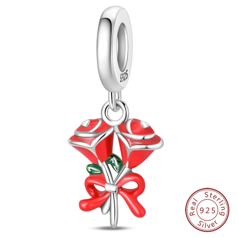 925 Sterling Silver Red Wine & Chili Charm Beads