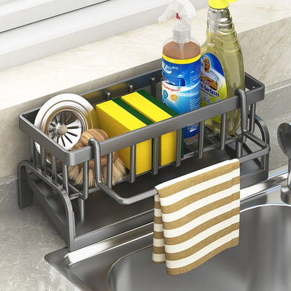 Prime Deal Zone kitchen shelf with cleaning cloth storage rack and sponge holder, designed for water sink organization and drainage.