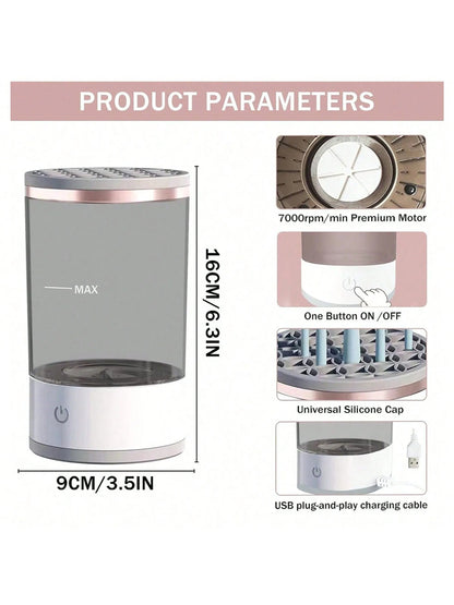 Electric makeup brush cleaner machine by Prime Deal Zone with rotating brush and cleaning solution for easy makeup brush cleaning.